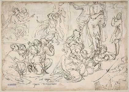 跪着、坐着和站着的人`Kneeling, Seated and Standing Figures (1501–47) by Perino Del Vaga