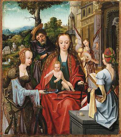 有两位圣徒的神圣家庭`The Holy Family with Two Saints (circa 1520) by Master of the Antwerp Adoration Group