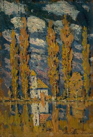 杨树`Poplars by the water (1915–1925) by the water by Ferdinand Katona