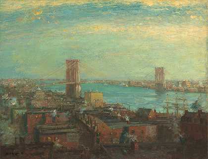 布鲁克林大桥`Brooklyn Bridge (1899) by Henry Ward Ranger
