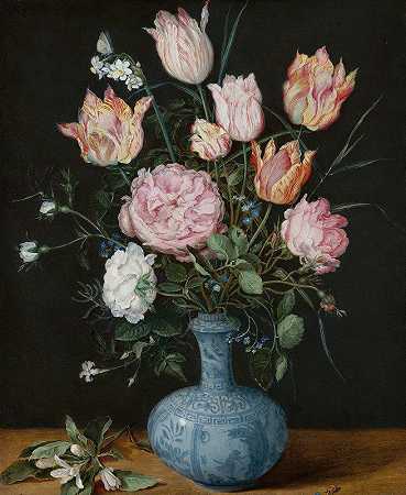 《万里花瓶里的花》简·布吕盖尔老人著`Flowers in a Wan~Li Vase (c. 1610 ~ 1615) by Jan Brueghel The Elder