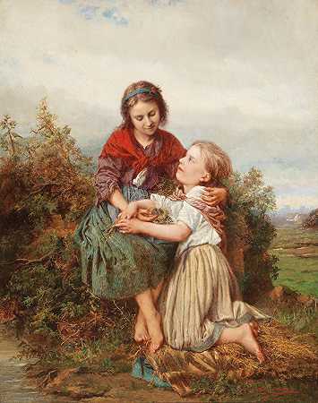 有鸟巢的兄弟姐妹`Siblings with a Bird’s Nest (1863) by Henri Joseph Campotosto