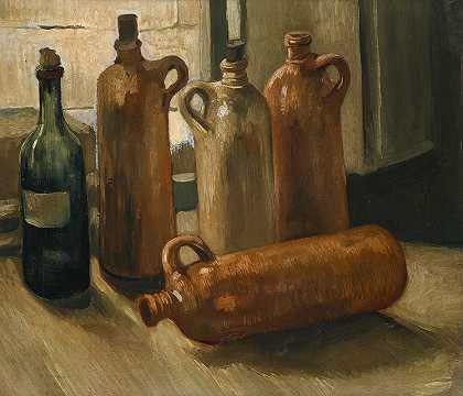 文森特·梵高的五瓶静物画`Stillleben mit fünf Flaschen (1884) by Vincent van Gogh