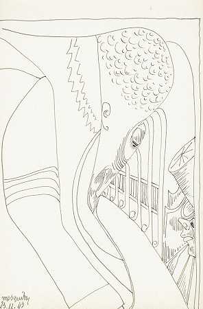男性头部，蓄有胡须，侧面朝右`Mannenkop met snor en baard in profiel naar rechts (1943~12~23) by Samuel Jessurun de Mesquita