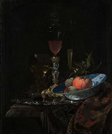 威廉·卡尔夫的酒杯和一碗水果`Wineglass and a Bowl of Fruit (1663) by Willem Kalf