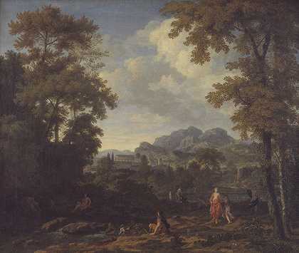 戴安娜和她的仙女的古典风景`Classical Landscape with Diana and her Nymphs (1661 – 1726) by Johannes Glauber