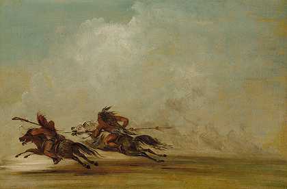 科曼奇战士以全速向奥萨奇猛冲`Comanche Warrior Lancing An Osage, At Full Speed (1837~1839) by George Catlin
