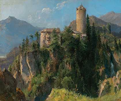 蒂罗尔旅馆Imst附近的克拉姆城堡`A View of Klamm Castle near Imst in the Inntal in Tyrol (1856) by Ludwig Halauska