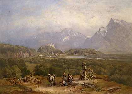 萨尔茨堡风景`Blick auf Salzburg (1875~1884) by Anton Hansch