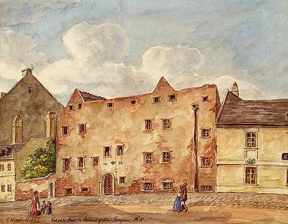 维也纳罗索80号格吕内索加斯的老房子`Das alte Haus in der Grünen Thorgasse Nr. 80 in Wien Rossau (1858) by Carl L. Wiesböck