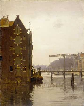 尤伦堡阿姆斯特丹运河上的仓库`Pakhuizen aan een Amsterdamse gracht op Uilenburg (1885 ~ 1922) by Willem Witsen