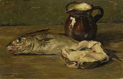 威廉·罗洛夫斯二世的《鳕鱼静物》`Stilleven met kabeljauw (1896) by Willem Roelofs II