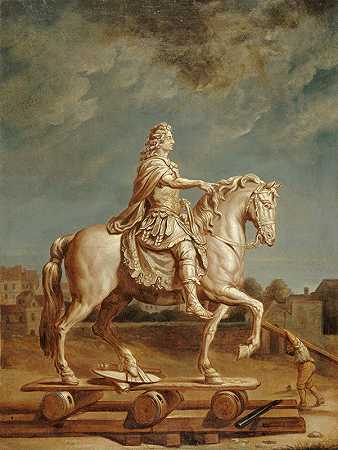 RenéAntoine Houasse在Louis le Grand广场（现为Vendome广场）运送吉拉登路易十四雕像`Transport sur la place Louis~le~Grand (actuelle place Vendôme) de la statue de Louis XIV de Girardon (1697) by René-Antoine Houasse