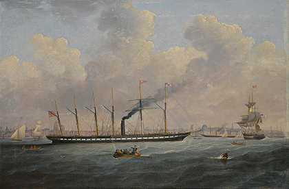 悬挂大西洋旗帜的英国S.S.号在利物浦附近`The S.S. Great Britain Off Liverpool Flying The Atlantic Flag by Francis Hustwick