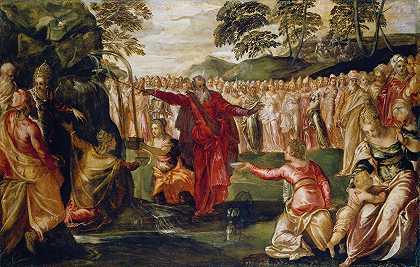 摩西击打岩石`Moses Striking the Rock (ca. 1555 – 1570) by Jacopo Tintoretto