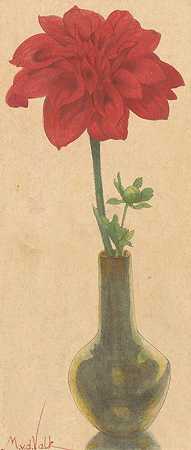 毛里茨·范德瓦尔克的红色大丽花玻璃花瓶`Glazen vaasje met rode Dahlia (1867 ~ 1935) by Maurits van der Valk