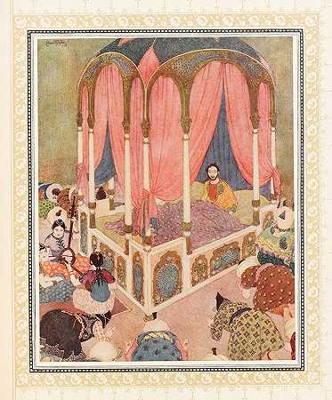 阿布·l·哈桑在哈利法的床上醒来`Abu~l~Hasan awakens in the bed of the Khalifeh (1914) by Edmund Dulac