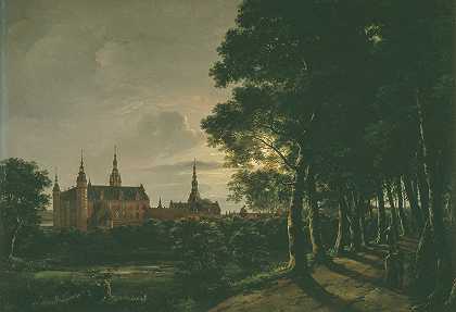 菲德烈堡宫`Frederiksborg Castle by Moonlight (1817) by Moonlight by Johan Christian Dahl