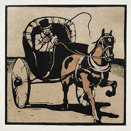 敞篷车`The Cabriolet (1897) by William Nicholson