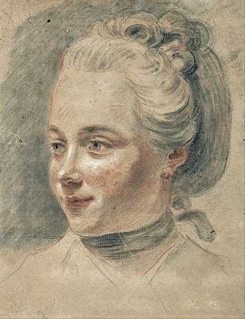 一个女孩头部的四分之三景观，转向左侧`Three~Quarter View of the Head of a Girl, Turning to the Left (1758) by Johann Heinrich Tischbein the Younger