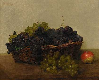 维多利亚·范丁·拉图尔的葡萄篮`Basket with grapes by Victoria Fantin-Latour