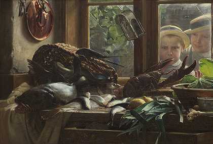 卡尔·布洛赫的《鱼与静物》`Still Life With Fish (1878) by Carl Bloch