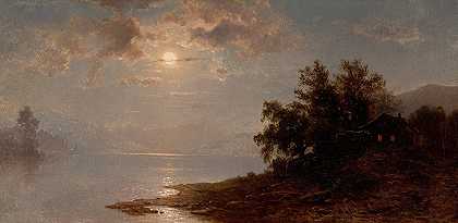 月光湖，白山`Moonlit Lake, White Mountains (1894) by Hermann Fuechsel