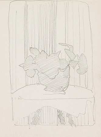 桌子上放着鲜花的花瓶`Vaas met bloemen op een tafel (1916) by Reijer Stolk