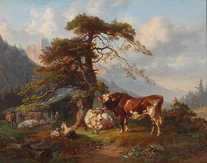 在高山牧场上`On the Alpine Pasture by Joseph Heicke