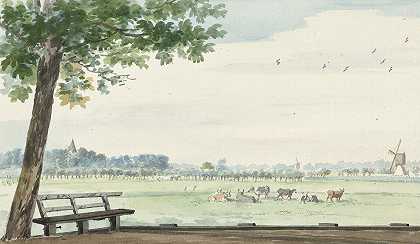 米德尔沃特附近Zwijndrechtse Waard的德林特小村庄`The Hamlet, De Lindt, in the Zwijndrechtse Waard near Meerdervoort (1742) by Aert Schouman