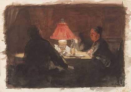 在灯旁边`Bij de lamp (1870 ~ 1931) by Willem Bastiaan Tholen