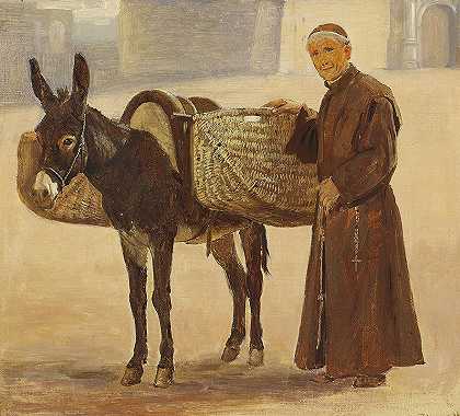 和尚和他的驴子`Munk med sit pakæsel by Frederik Christian Lund
