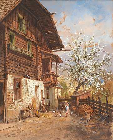 农场的春天`Springtime on a farm by Georg Janny