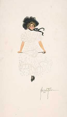 戴阳伞和黑帽子的女人`Woman with parasol and black hat (1908) by Alice Luella Fidler