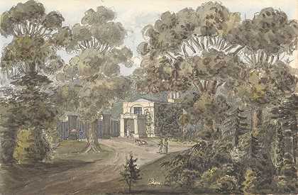 1828年10月2日，万斯特德格罗夫`Lodge at Wanstead Grove, October 2, 1828 (1828) by Anne Rushout