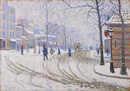 斯诺，巴黎克里希大道`Snow, Boulevard de Clichy, Paris (1886) by Paul Signac