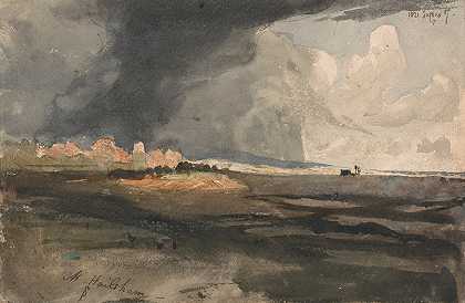 在苏塞克斯的海尔沙姆暴风雨即将来临`At Hailsham, Sussex; a Storm Approaching (1821) by Samuel Palmer