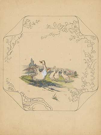 四大雁“方形”模特板的设计`Ontwerp voor bord van het model ‘Square’ met vier ganzen (c. 1875 ~ c. 1880) by Albert Louis Dammouse