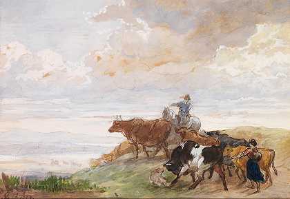 牧羊人场景`Shepherd scene (1857~1864) by Edmond Jean-Baptiste Tschaggeny