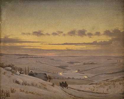 Susåen冬夜`Vinteraften ved Susåen (1837 ~ 1910) by Frederik Vermehren