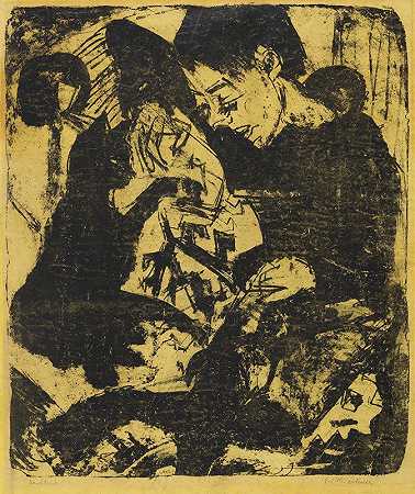 带猫的男孩`Knabe mit Katze (1920) by Ernst Ludwig Kirchner