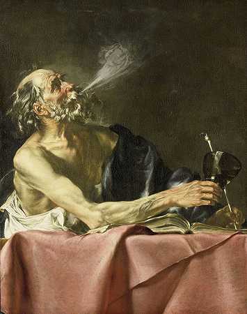 吸烟者关于短暂的寓言`The Smoker Allegory of Transience (c. 1615 ~ c. 1625) by Hendrick van Someren