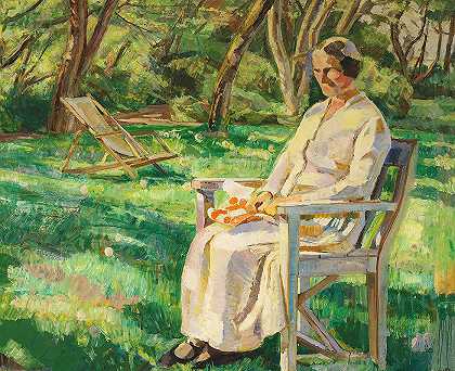 夏日午后（玛丽在花园里）`Sommereftermiddag (Marie i haven) (1934) by Fritz Syberg