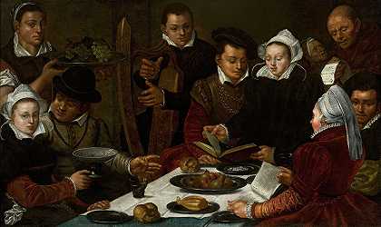 餐桌旁的客人`Company at a table (1600~1625) by Dirck Barendsz.