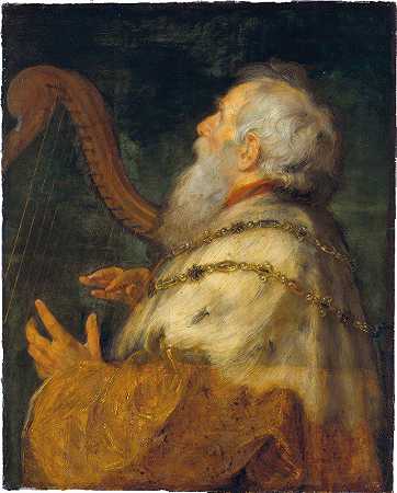 大卫王弹琴`King David Playing the Harp (ca. 1616) by Peter Paul Rubens