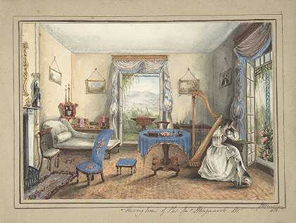 普拉斯的客厅。水疗生活馆`Drawing Room of the Plas. Spa (1838) by Julien Muère