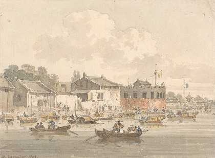 工厂对面的堡垒，广州`Fort Opposite the Factory, Canton (1793) by William Alexander