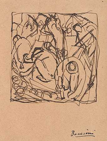 对的作文研究铺路工人`Composition Study for The Street Pavers (1914) by Umberto Boccioni