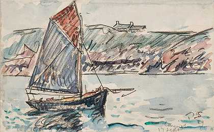 海螺，帆船`Conquet, Voilier (1929) by Paul Signac