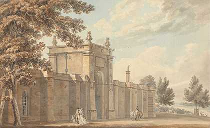布伦海姆的大门`The Gate at Blenheim (1787) by Michael Angelo Rooker